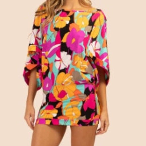 Tunic Dress Swim Coverup Neon Dashiki Print Pink Black Knit Vaca - Picture 11 of 11